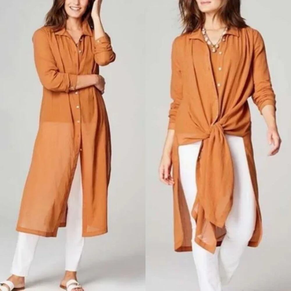 J Jill Women's Cinnamon Brown Button Up Shirttail Tunic Size XS X-Small